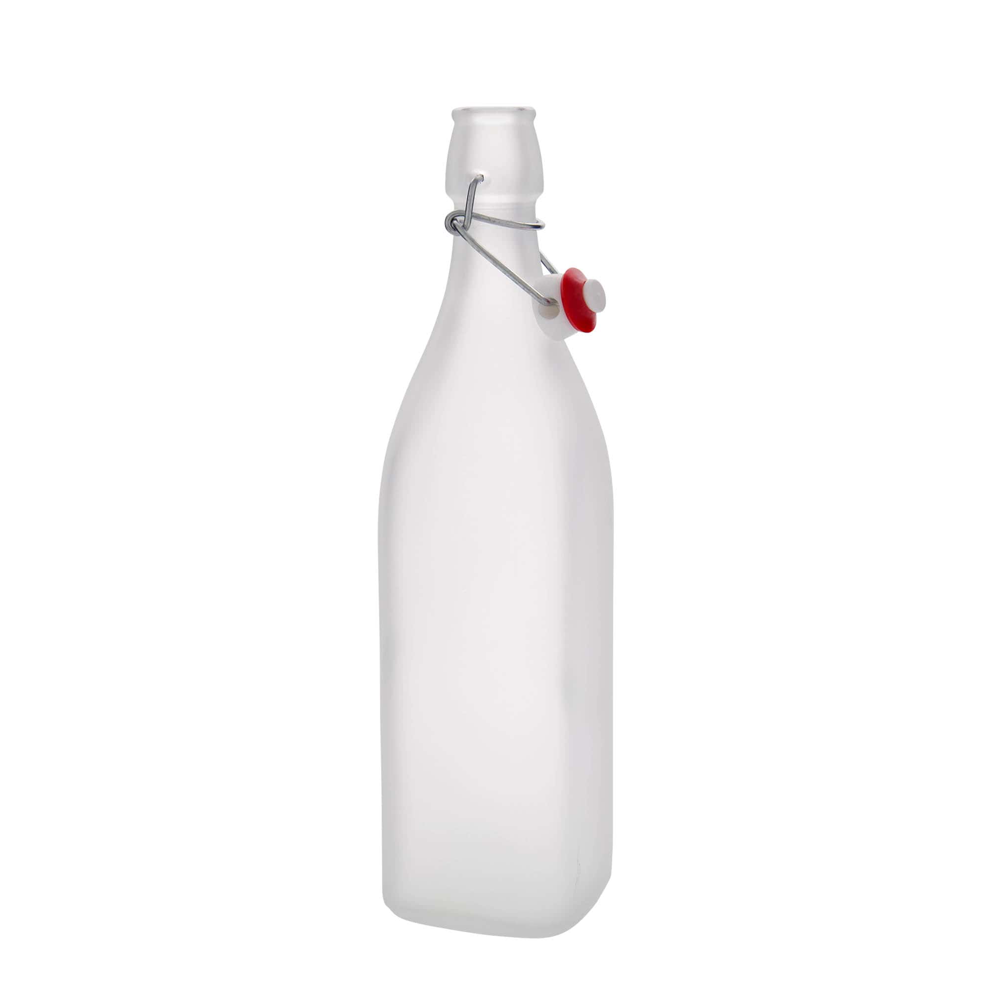 1.000 ml glasflaske 'Swing, firkantet, frostet, åbning: patentprop