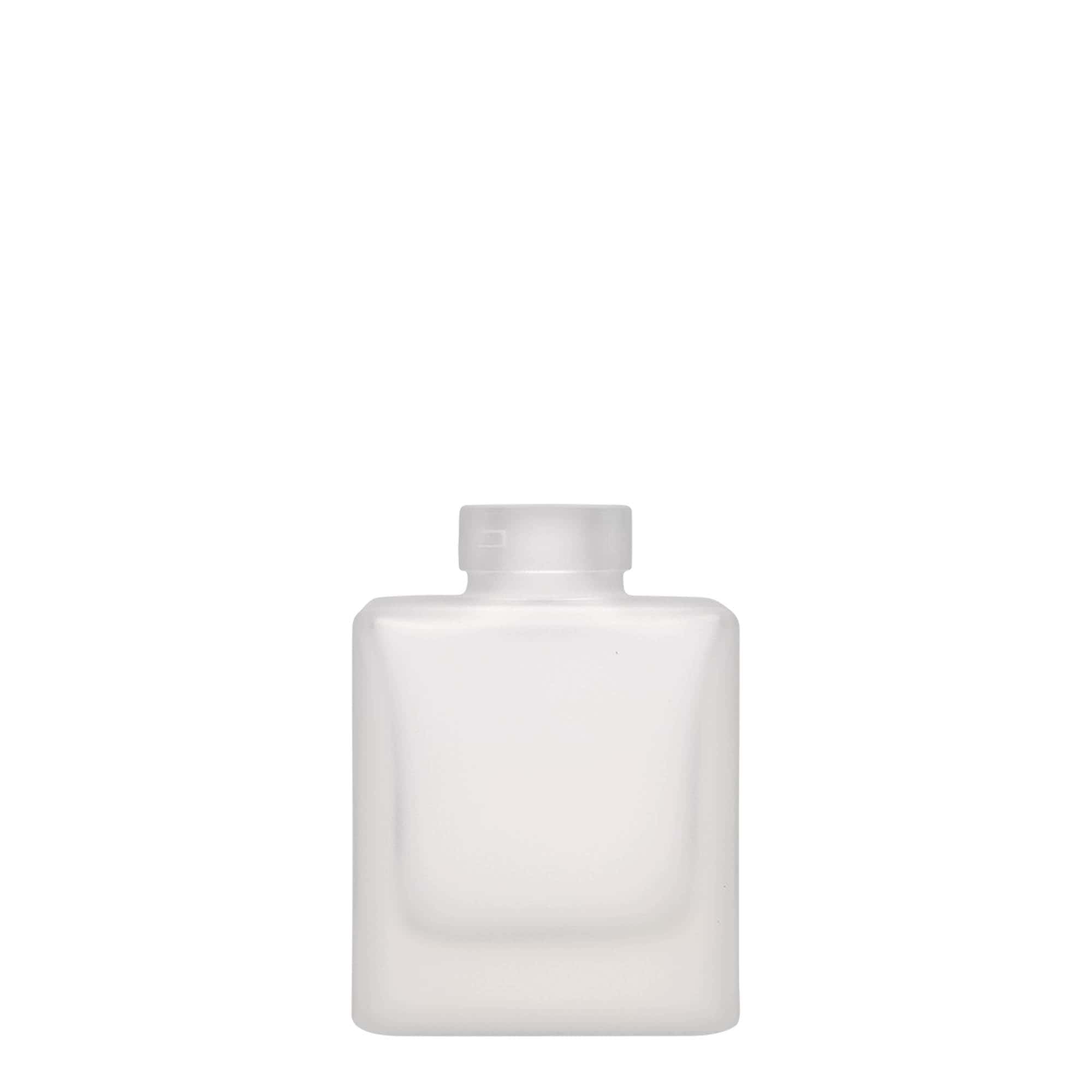 100 ml glasflaske »Cube«, firkantet, frostet, munding: kork