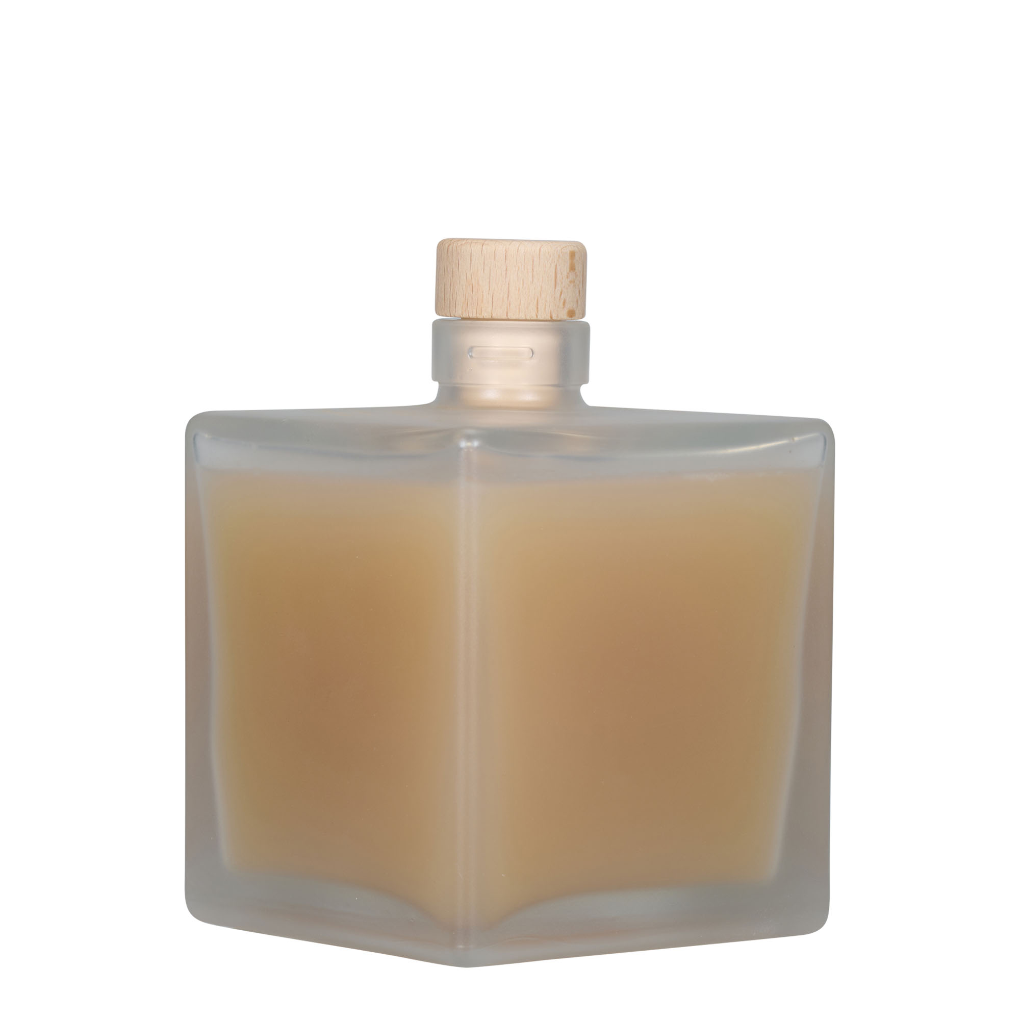 500 ml glasflaske »Cube«, firkantet, frostet, åbning: kork