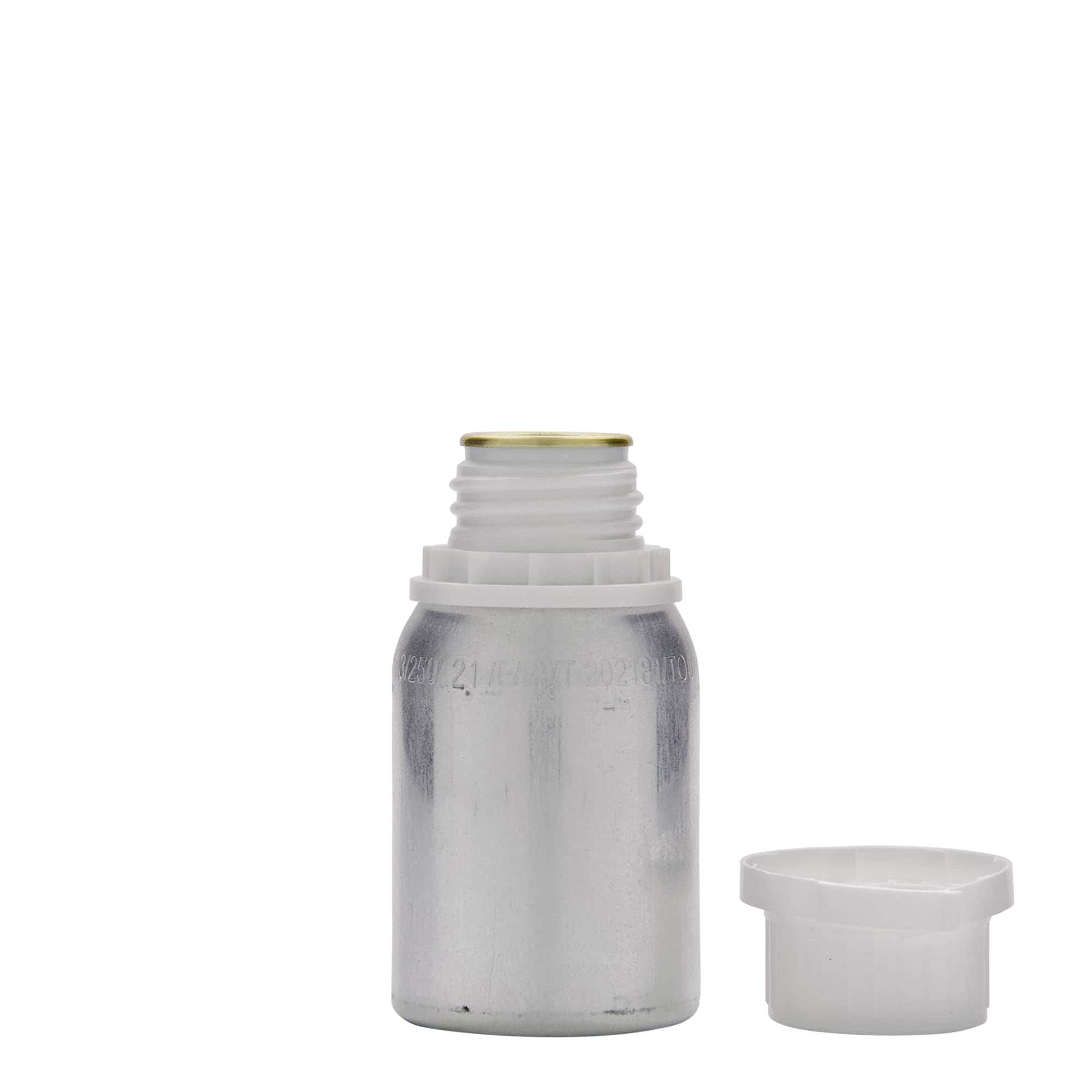 125 ml aluminiumsflaske, metal, sølv, åbning: DIN 32