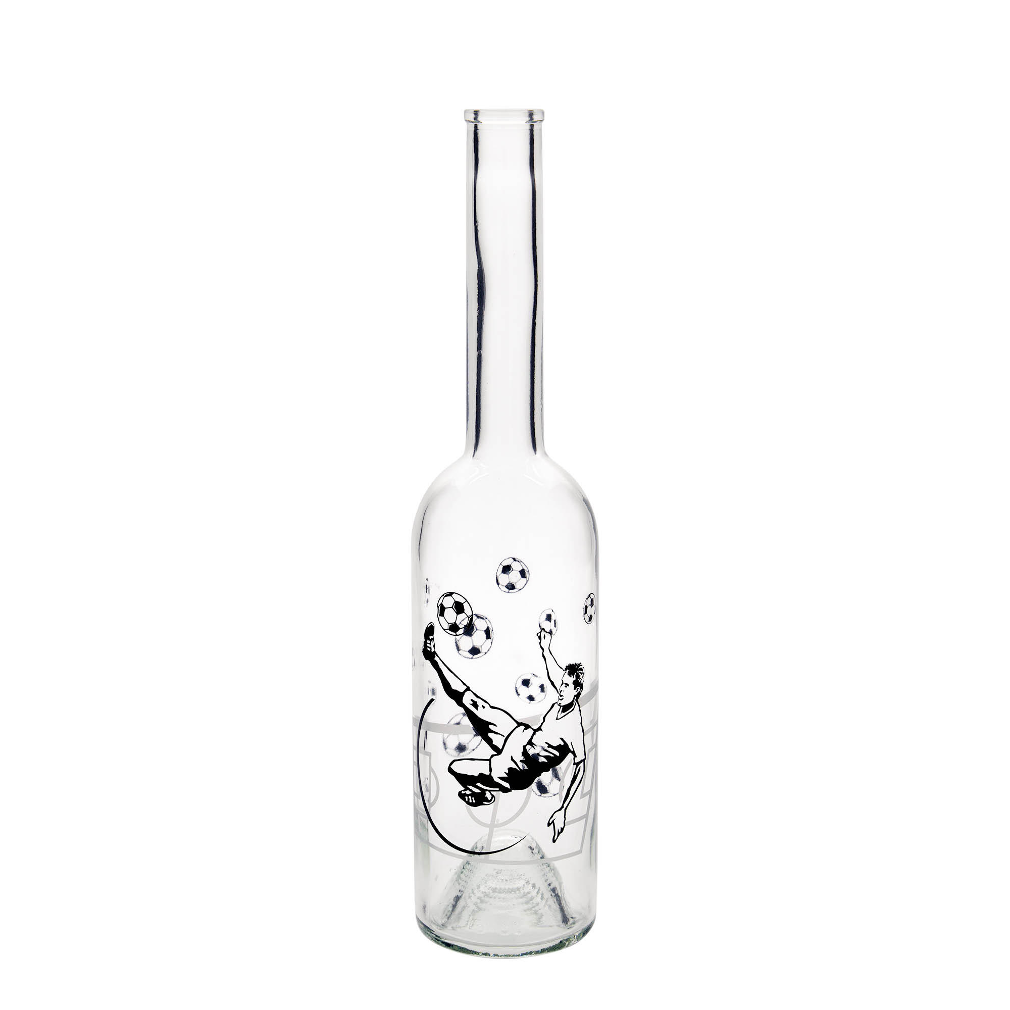 500 ml glasflaske 'Opera', motiv: fodboldspiller, munding: kork 500 ml glasflaske 'Opera', motiv: fodboldspiller, munding: kork