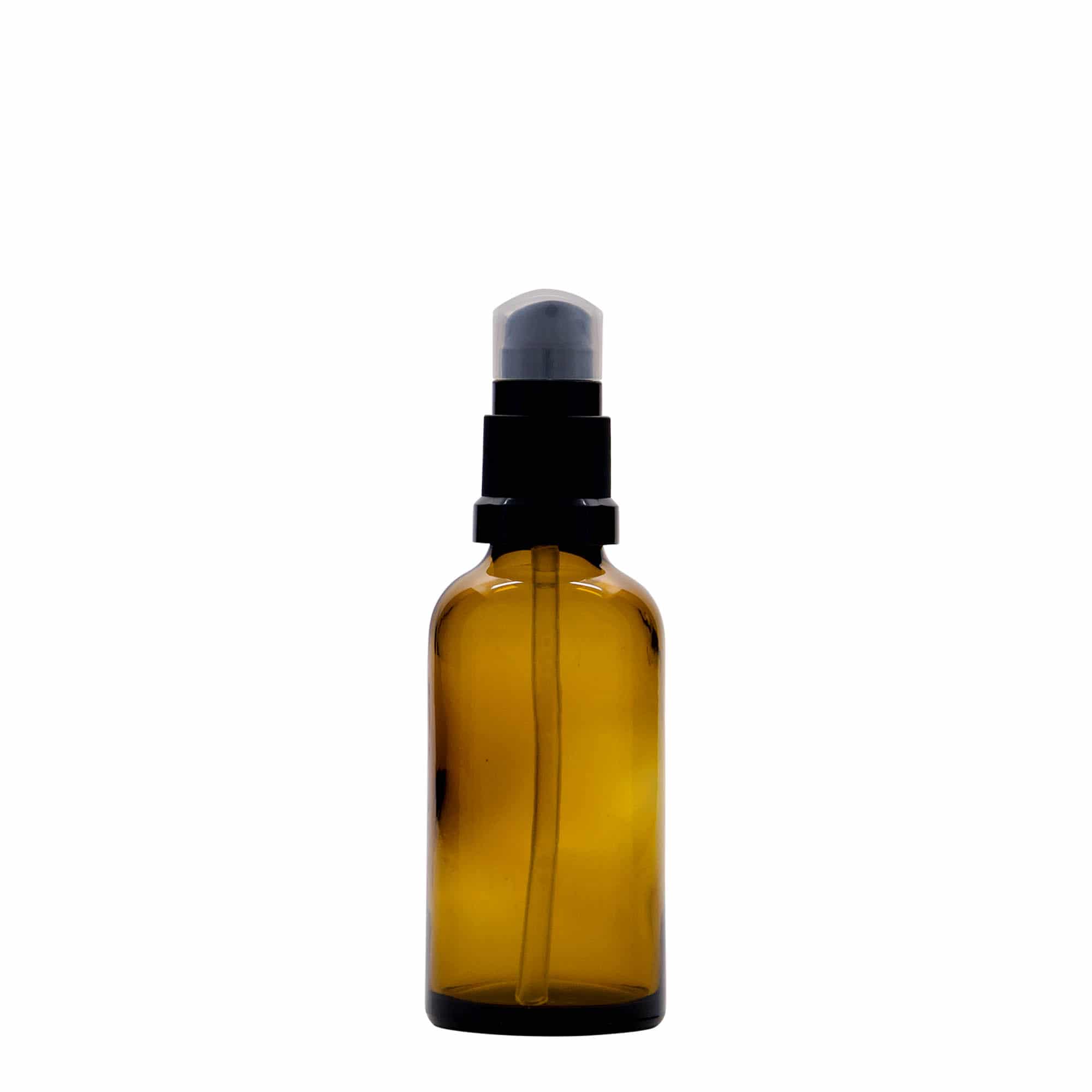 50 ml medicinflaske med lotionpumpe, glas, brun, åbning: DIN 18 50 ml medicinflaske med lotionpumpe, glas, brun, åbning: DIN 18